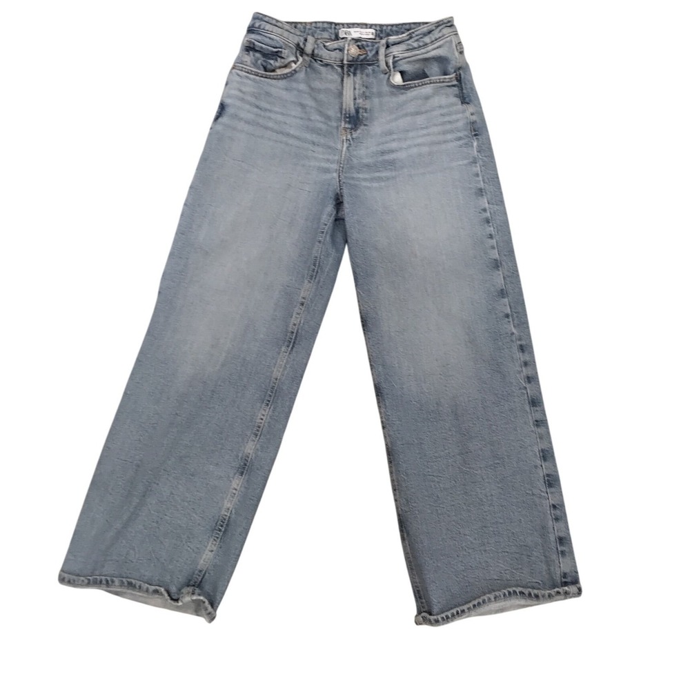 Zara Wide Leg Jeans High Rise Light Wash Denim Casual Womens